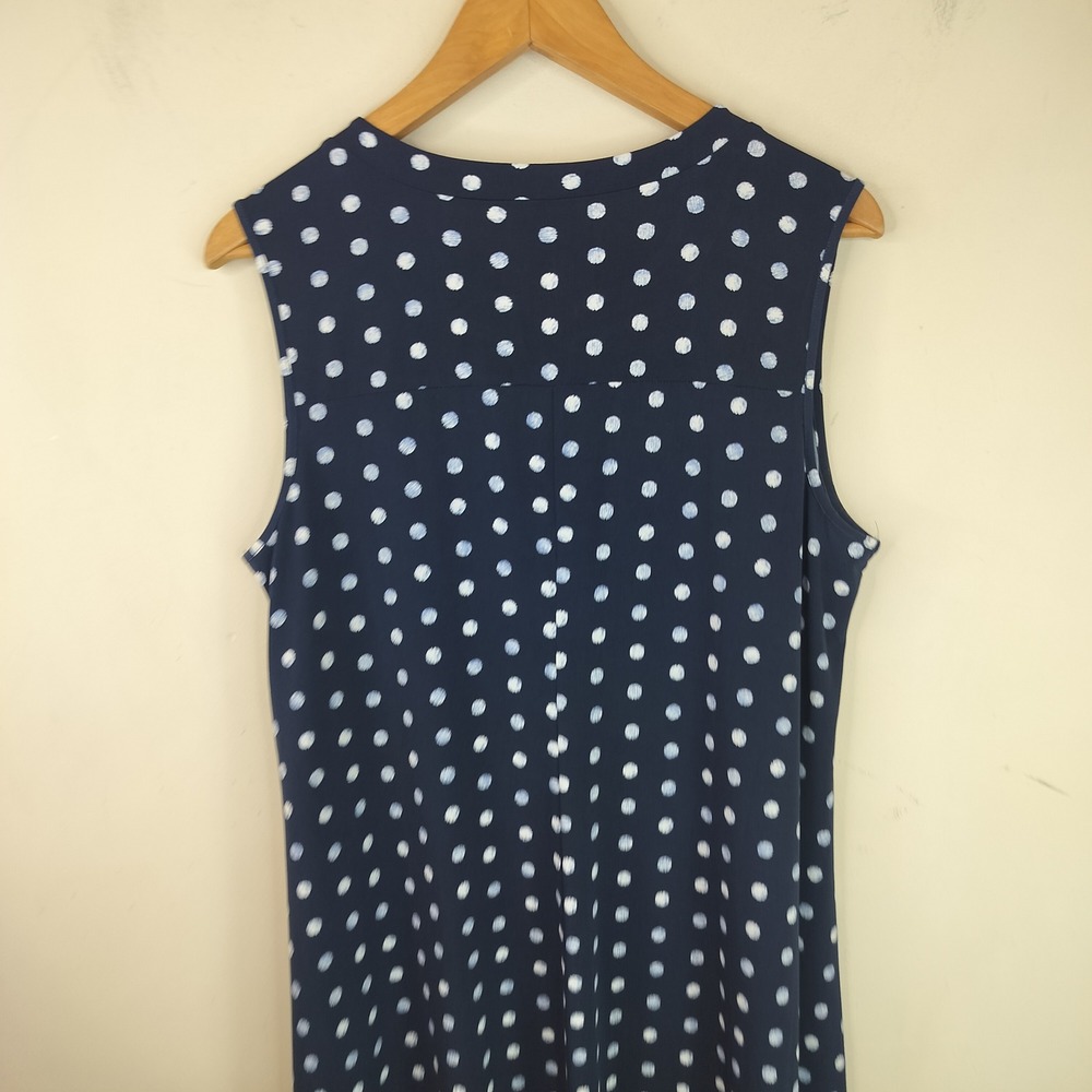 Chico's Shift Dress Womens 2 / Large Polka Dot Jersey Knit Sleeveless Navy Blue - Picture 6 of 8